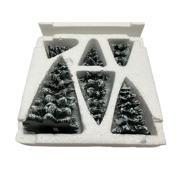 Meryvns Vintage 1990 Cold Cast Christmas Trees Snow Village Set of 6 Holiday - Picture 4 of 16